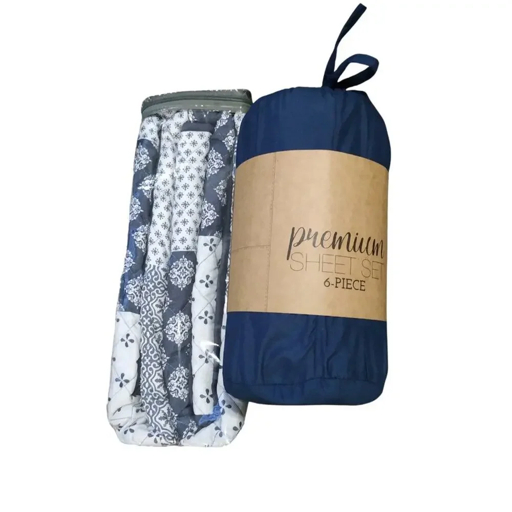 Patchwork Farmhouse Quilt & Navy Sheet Set F/Q